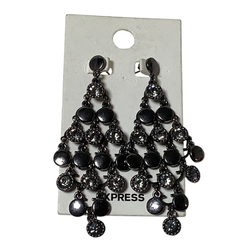EXPRESS Gunmetal Rhinestone Chandelier Dangle Drop Earrings Statement F15-6